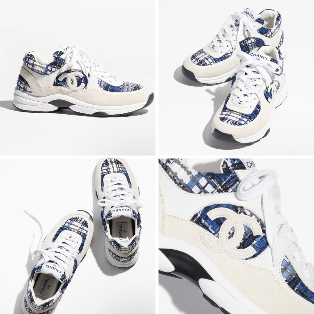 CHANEL Blue and Cream Sneakers